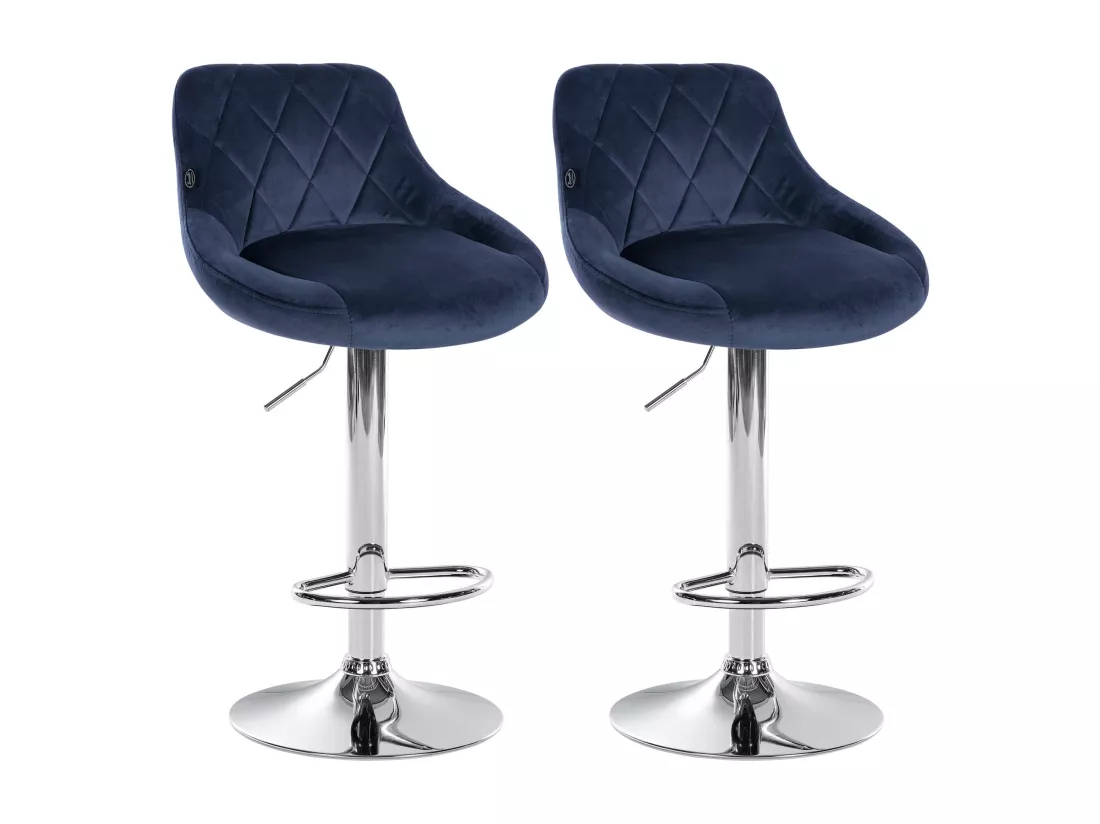 Lot de 2 Tabouret de bar - Velours & Métal - Bleu - Lazio