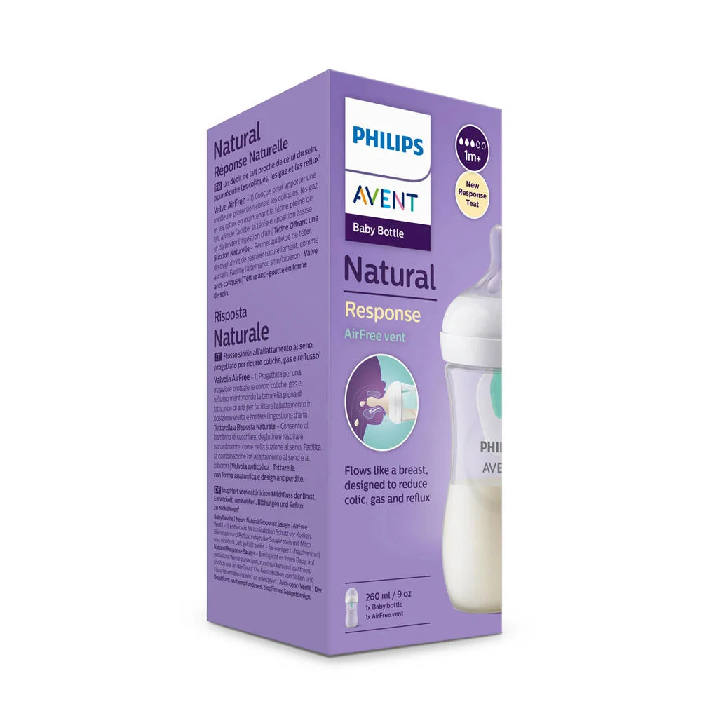 Komt geen melk uitNatural Response Babyfles met AirFree-ventiel 260 ml 1M+ Snelheid-3 speen SCY673/01