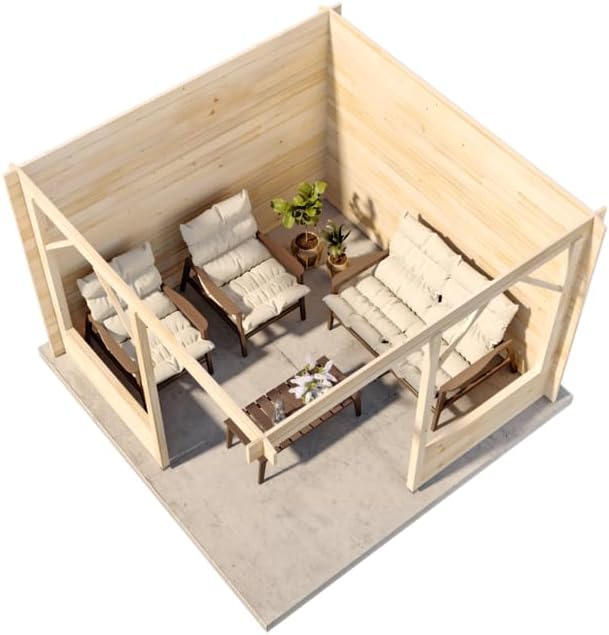 5-Eck Gartenlaube Maik-28 aus Massiv-Holz, Gartenhaus mit 28 mm Wandstärke, Garten Holzhaus inklusive Montagematerial, Geräteschuppen Größe: 300 x 300 cm, Spitzdach