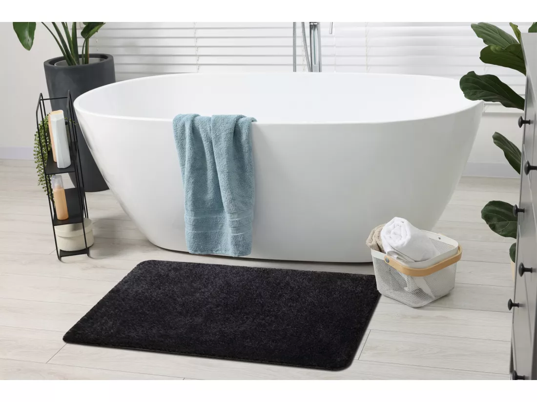 Tapis de salle de bain SANTA, plaine, antidérapant, doux - noir 60x100 cm