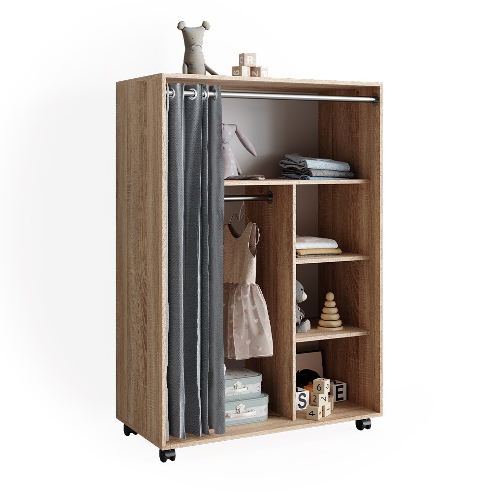Vicco mobiler Kinderkleiderschrank Dielenschrank Garderobe Doros Sonoma modern 100 x 147 cm offen rollbar