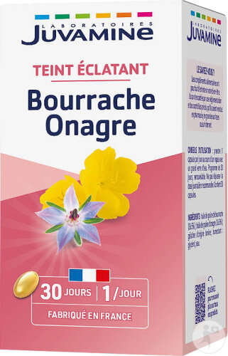 Juvamine Beauté Bourrache Onagre Teint Éclatant Huiles 100% Naturelles 30 Capsules