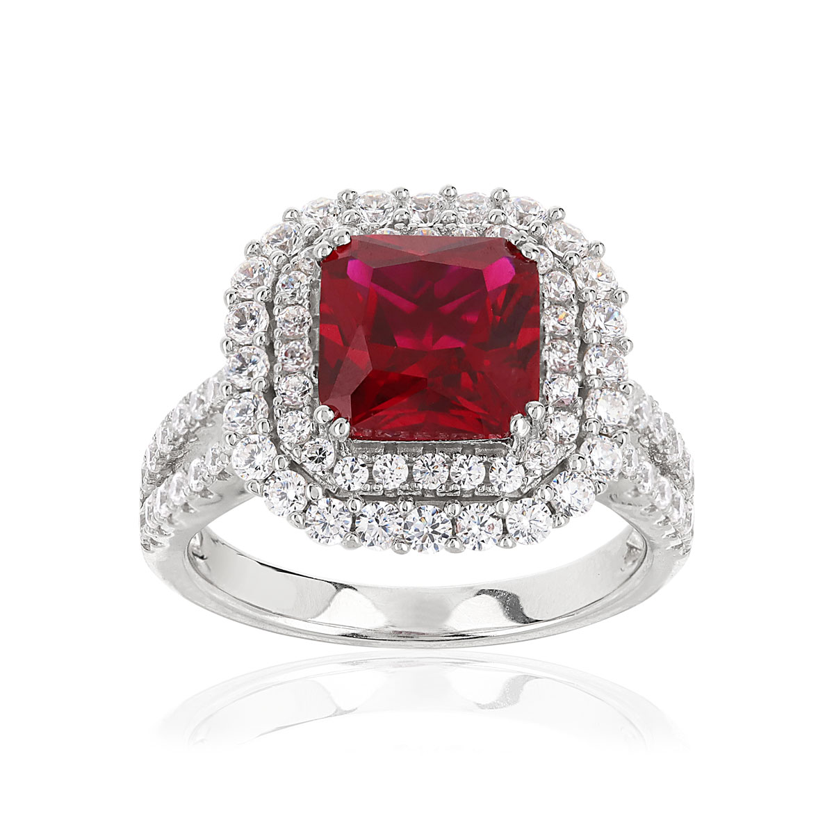 Bague argent 925 zirconias rouge carrée et blancs