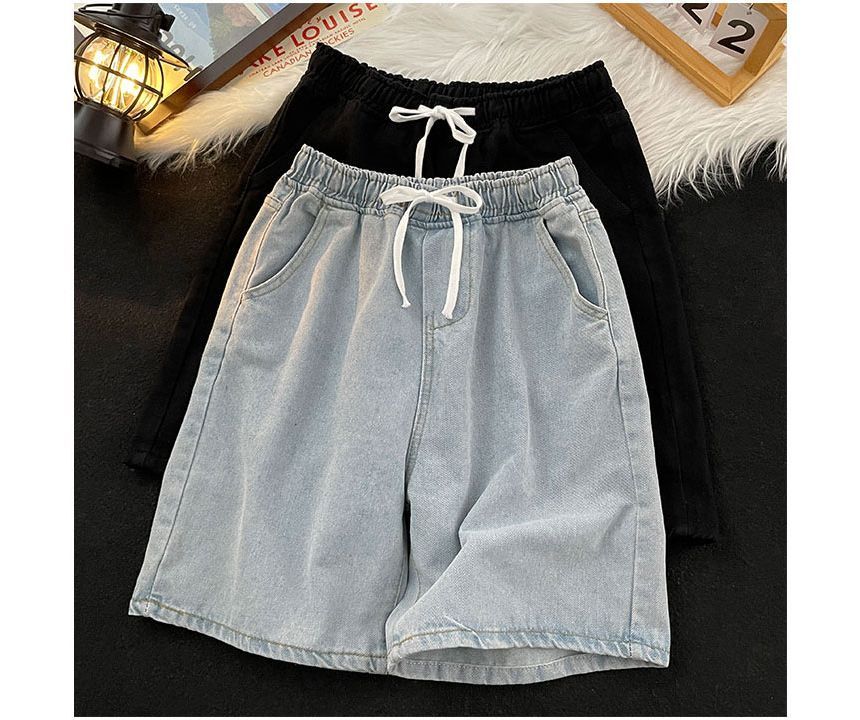 Whyessa - Gewassen denim shorts met trekkoordtaille