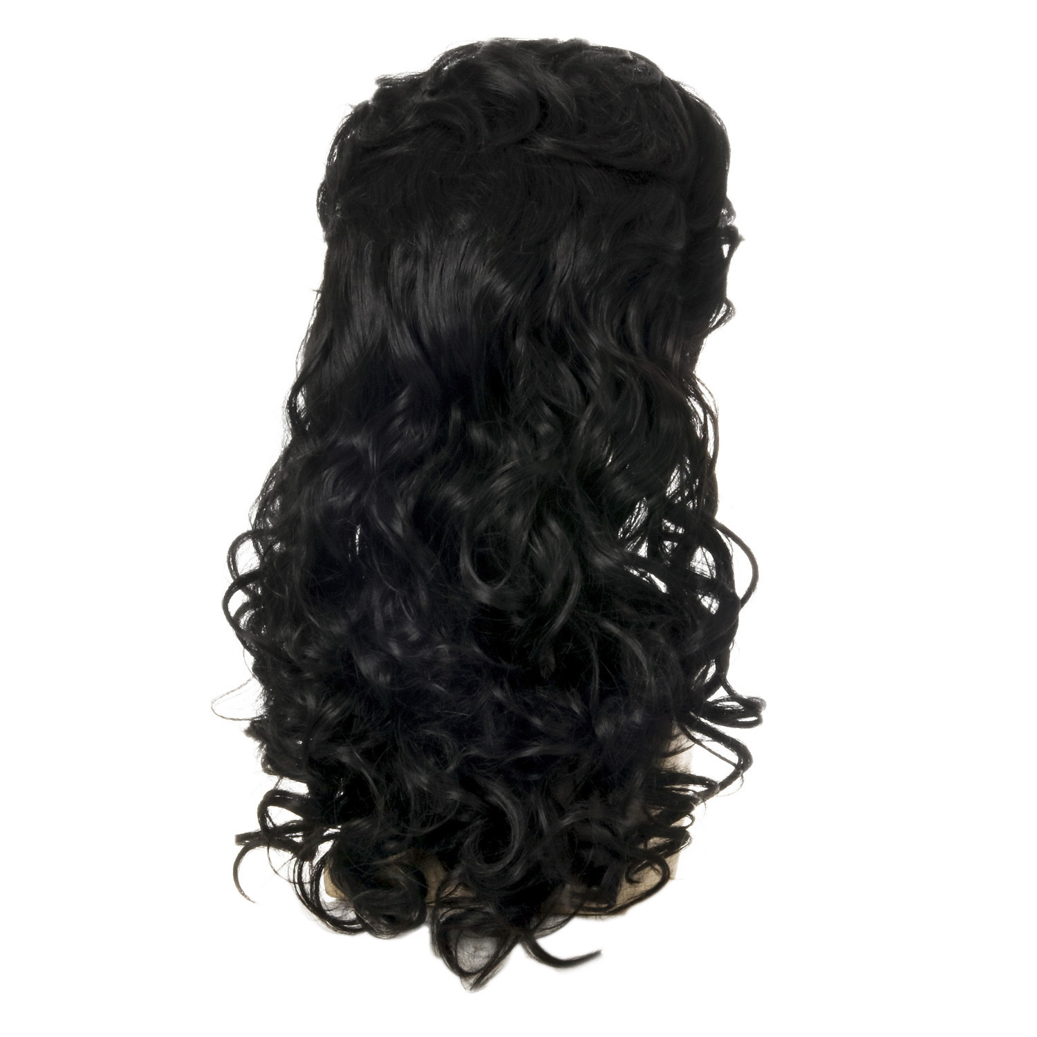 (60cm) Vokuhila Perücke mit Locken Pop Rock Fasnacht Kostüm Zubehör Motto Party / Halloween Accessoire - Schwarz