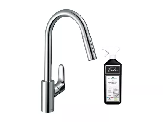 Robinet de cuisine avec douchette HANSGROHE Focus M41 240 2 jets chromé + nettoyant Briochin