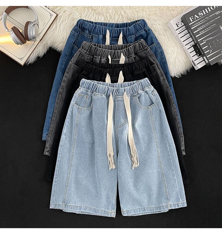 Whyessa - Gewassen denim shorts met elastische taille