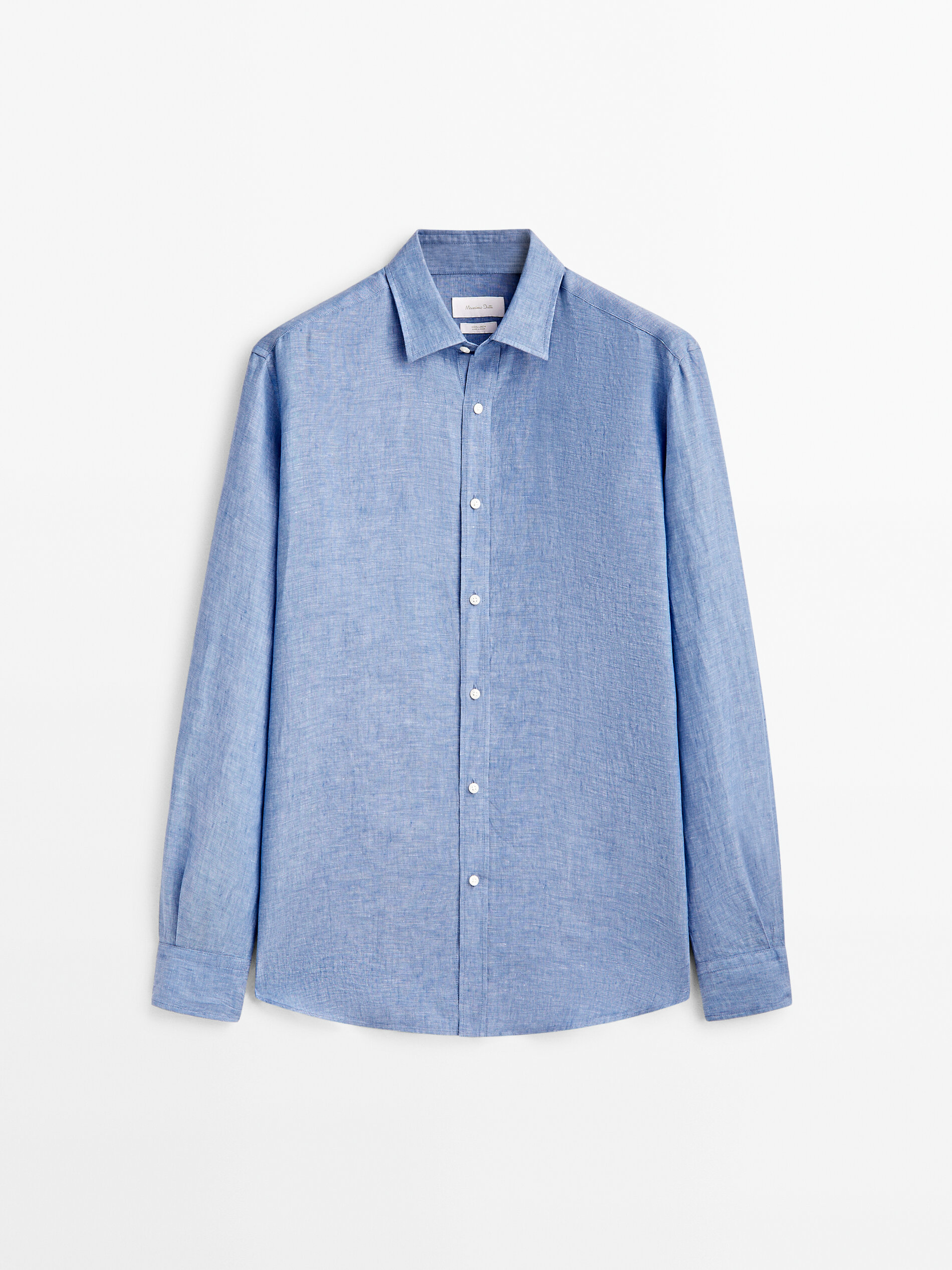 Camisa de linho tingido de corte regular - AZUL MÉDIO