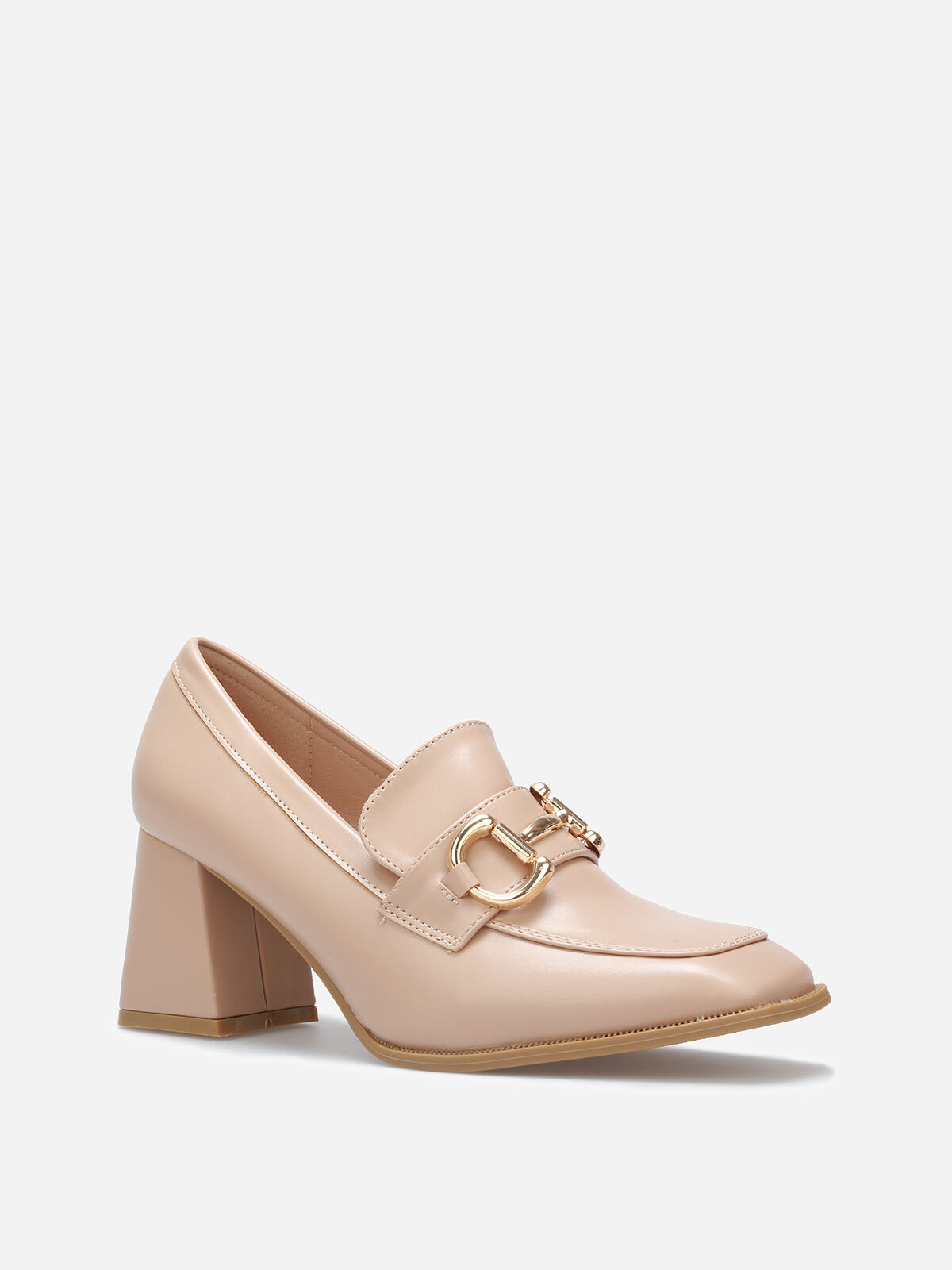 Mocassins à talon avec bout carré et mors doré- Taupe