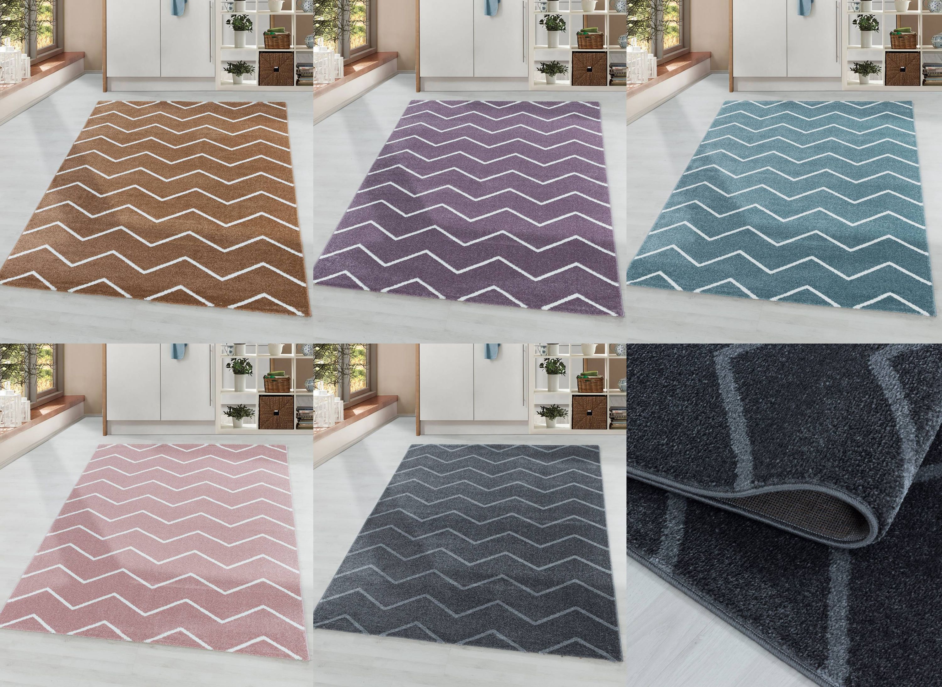 Stilvoller Designer Teppich: Modernes Kurzflor-Zick-Zack Design, Wohnzimmer