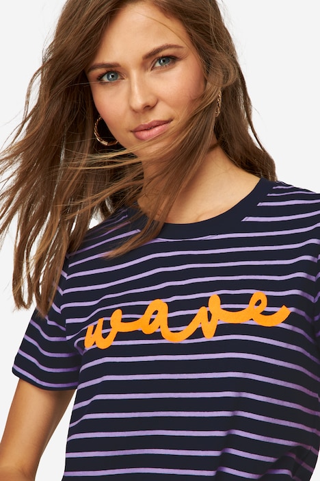 T-Shirt, Ringel, Statement Stickerei, Rundhals, Halbarm, OEKO-TEX