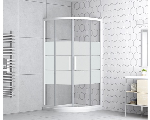 form&style MOOREA R550 ronde douche 90 x 90 cm, decor horizontale strepen, profielkleur wit