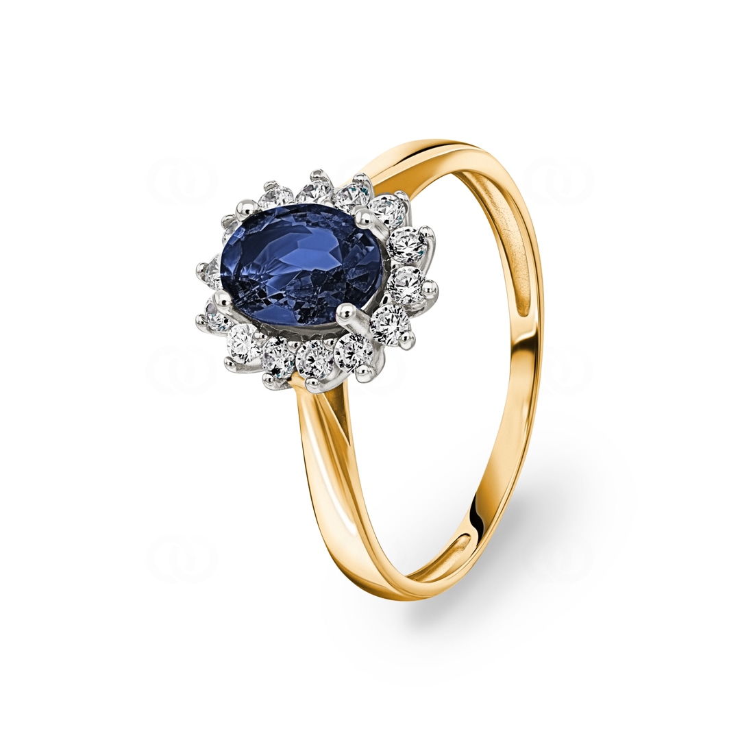 Damenring 750/18 K Gelbgold mit Saphir und Zirkonia