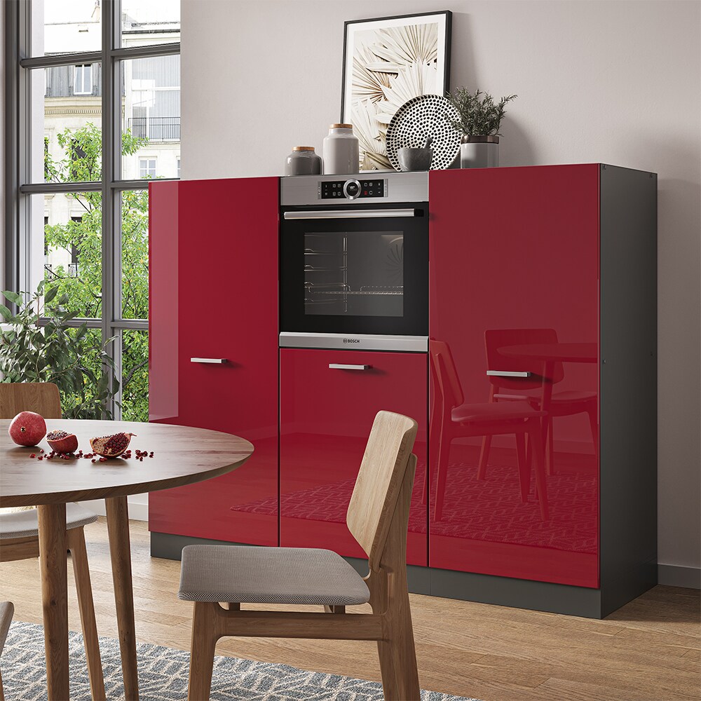 Vicco Küchenzeile Küchenblock Einbauküche R-Line Anthrazit Bordeaux Hochglanz Backofen