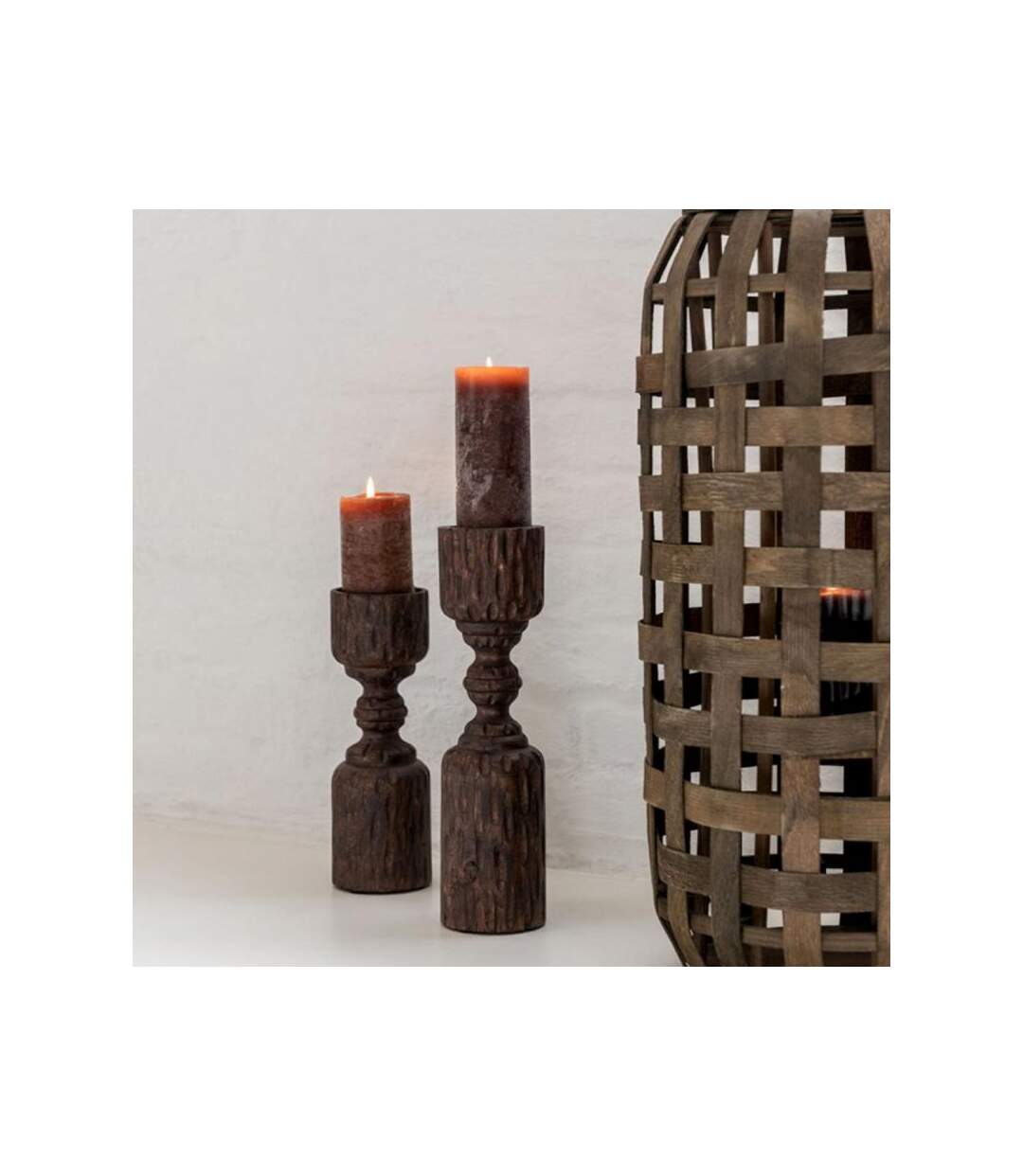Paris Prix - Bougeoir Déco En Bois pilier 37cm Marron
