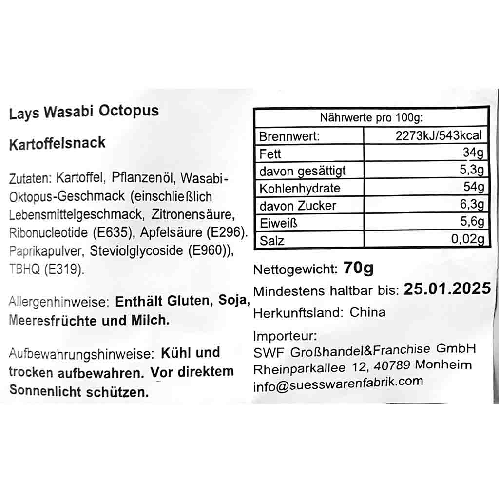 Lays Kartoffelchips Wasabi Octopus 70g MHD:25.1.25