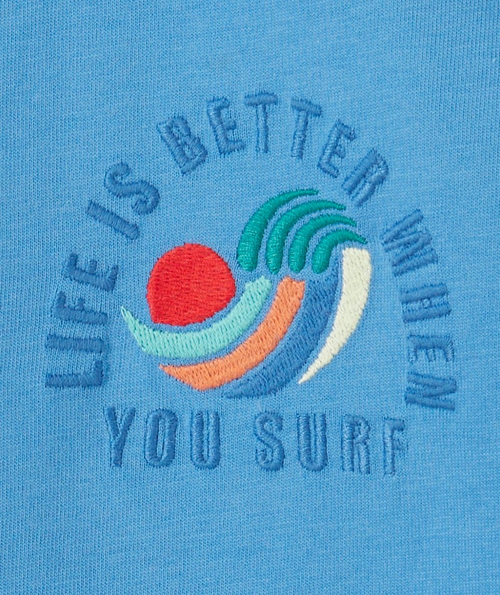 t-shirt manches courtes garçon en coton bio bleu thème surf