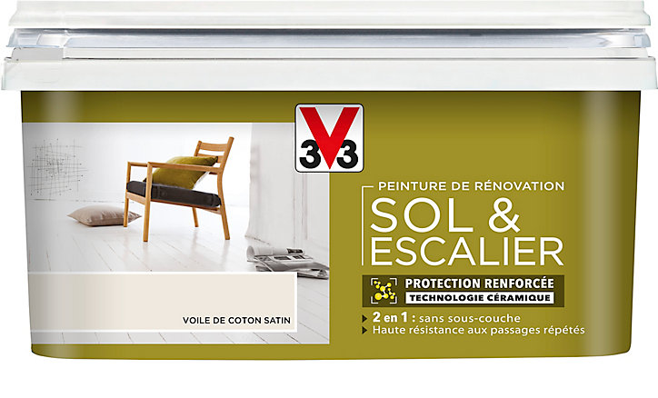 Peinture de rénovation sol et escalier V33 voile de coton satin 2L