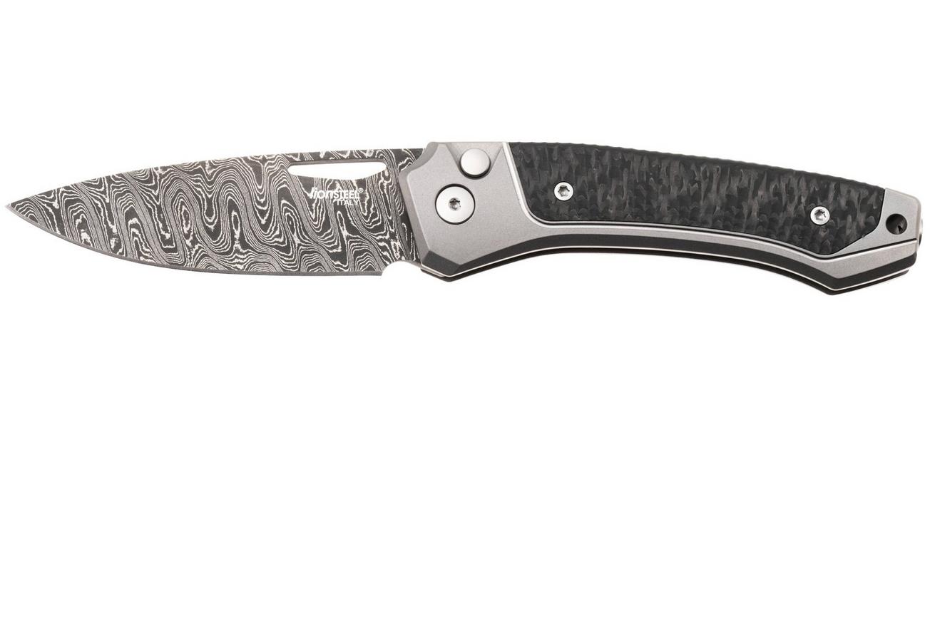 LionSteel Twain Chad Nichols Scrambled Damascus TW-D-GY Grey Titanium, Carbon Fiber, zakmes, Gianni Pauletta design