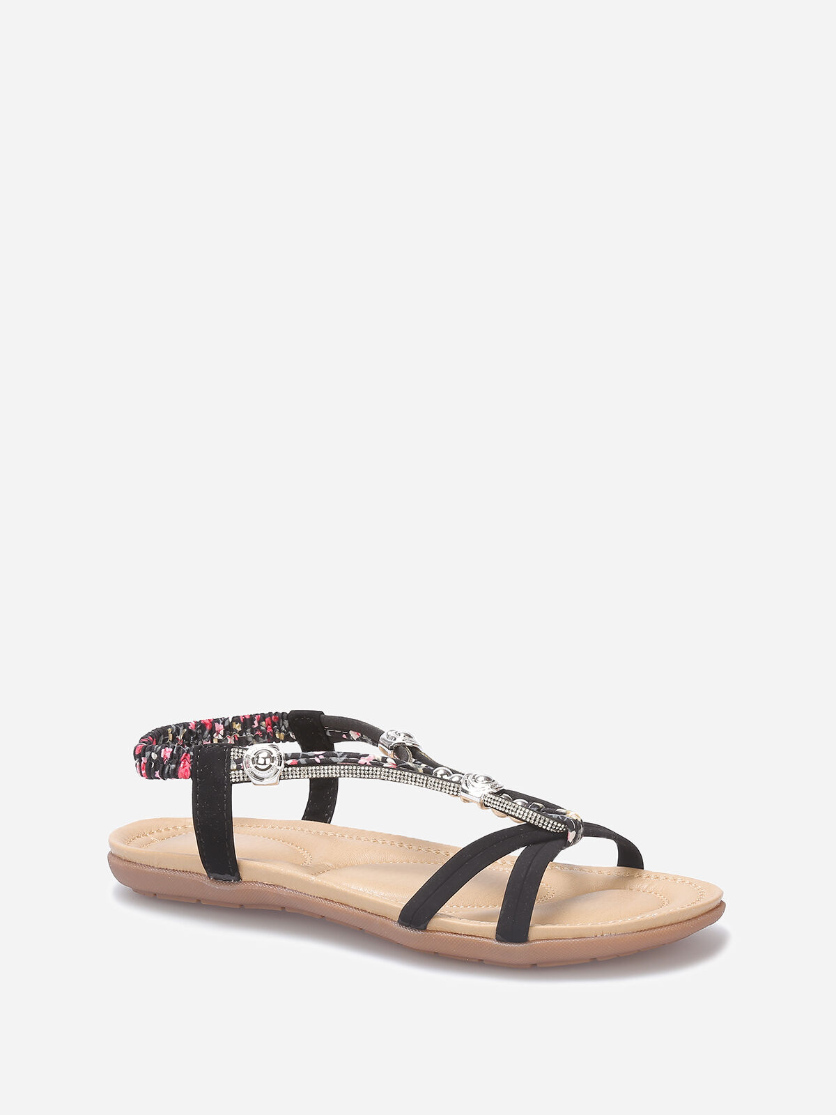 Nu-pieds à perles et strass grandes tailles- Noir