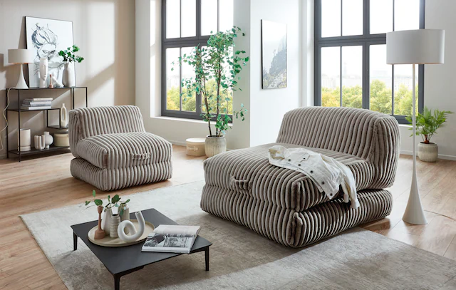 INOSIGN XXL-Sessel »Pia« Loungesessel in Megacord, 2 Grössen, Schlaffunktion und Pouf-Funktion