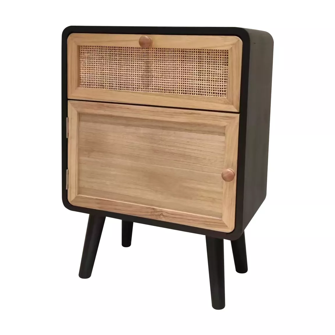 Table de chevet bois et cannage (40 x H55 cm) Osaka Noir et bois