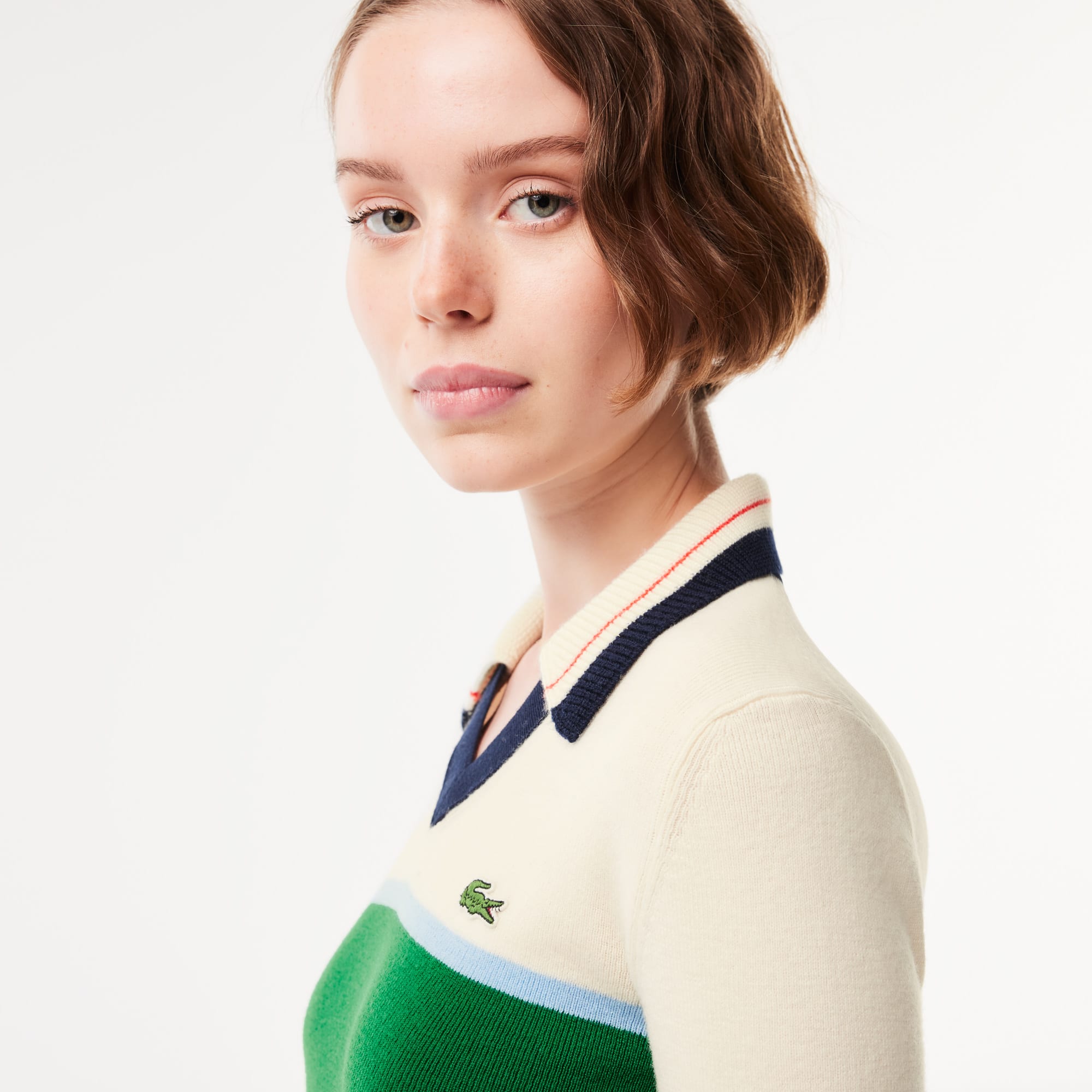 Pull col polo héritage fabriqué en France en maille côtelée Pullovers - Blanc - Lacoste - Femme