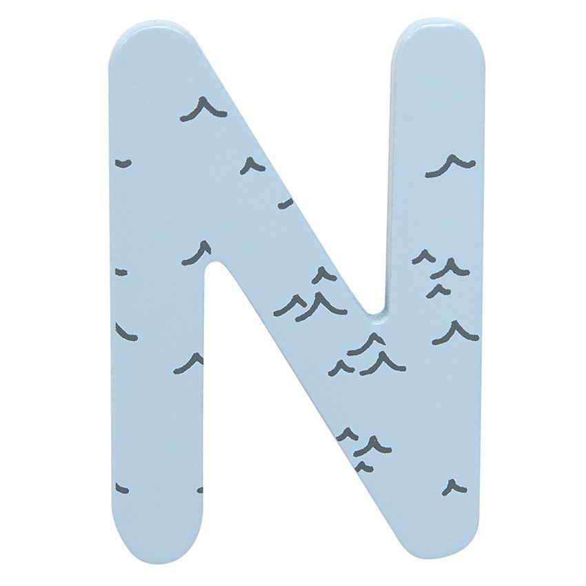 Lettre en bois N ornementée - Bleu