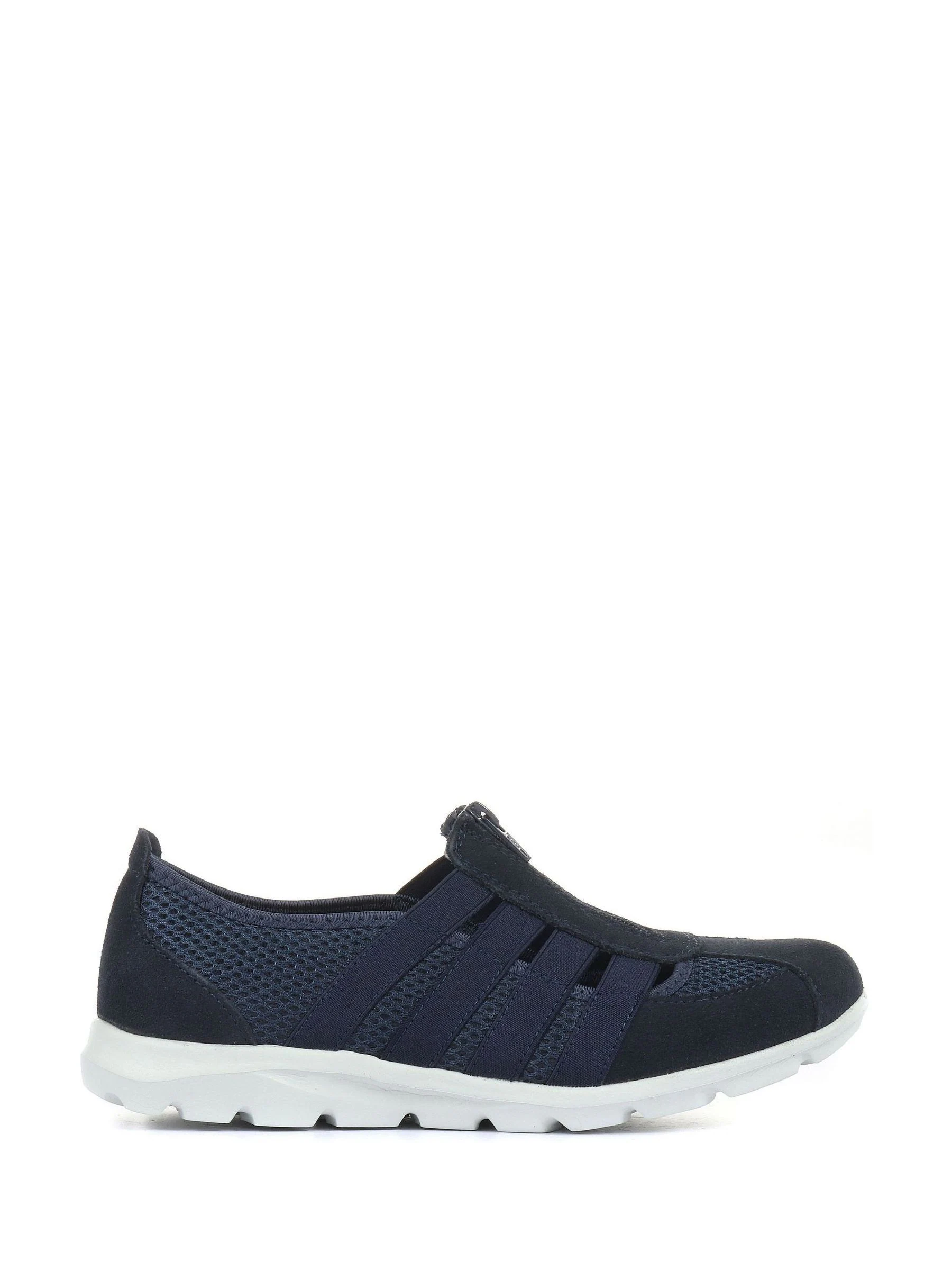 Blauw - Pavers Leather Ladies Wide Fit Casual Slip-On Shoes