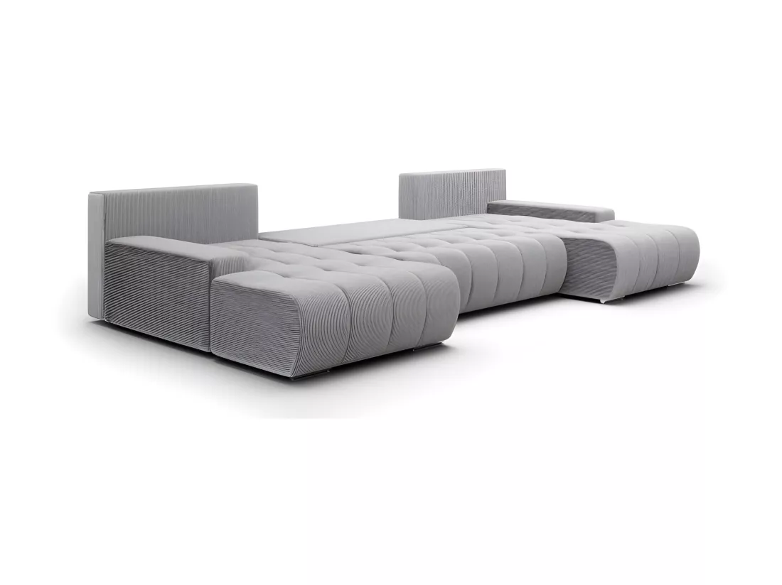 Canapé panoramique convertible BOLUTI en velours côtelé beige