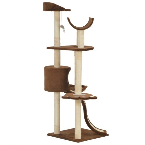 Arranhador marrom para gatos com hastes de sisal.