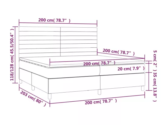 Sommier tapissier matelas et LED Marron foncé 200x200 cm Tissu