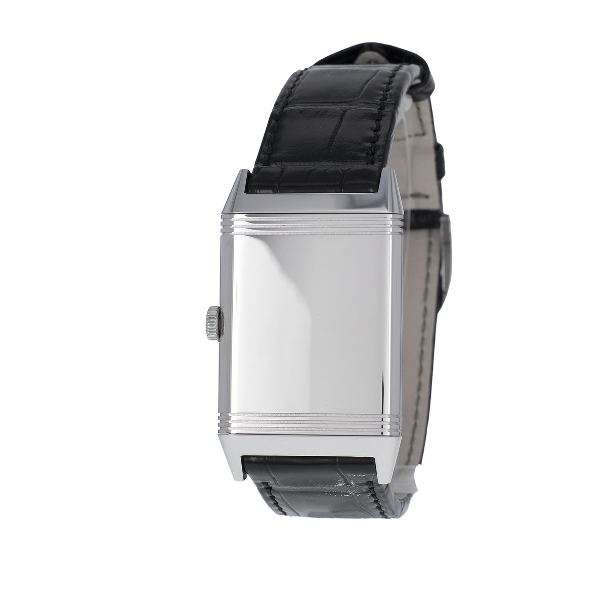Montre d'occasion Jaeger Lecoultre Reverso homme mécanique acier bracelet cuir noir