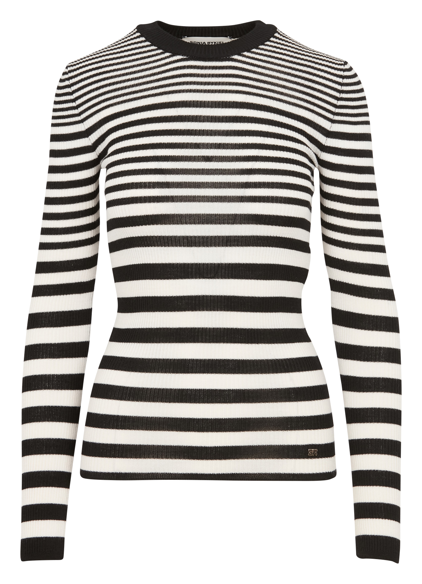 Pull col rond à rayures en laine | Noir