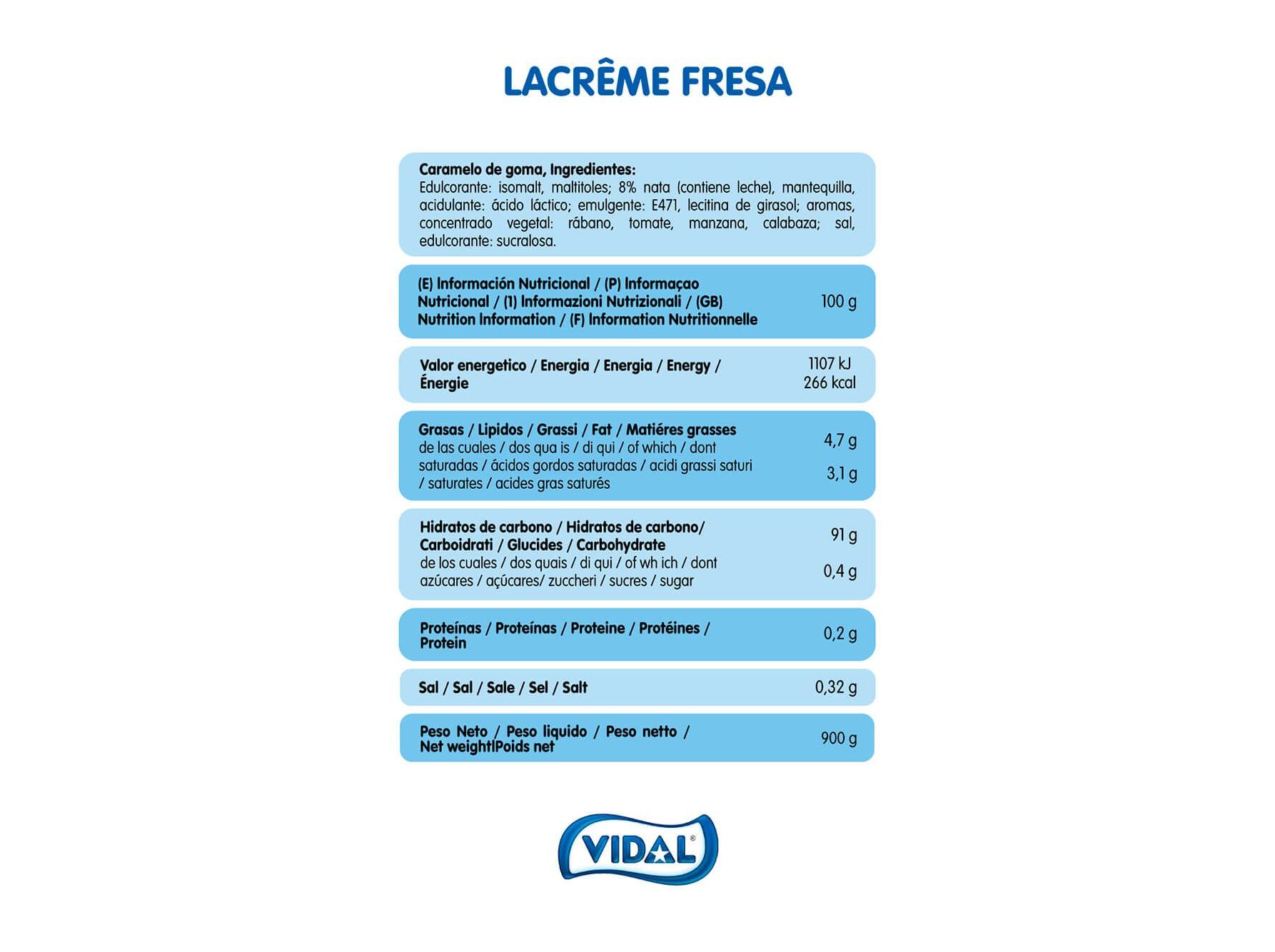 CARAMELOS VIDAL LACREME FRESA NATA SEM AÇUCAR 80GR