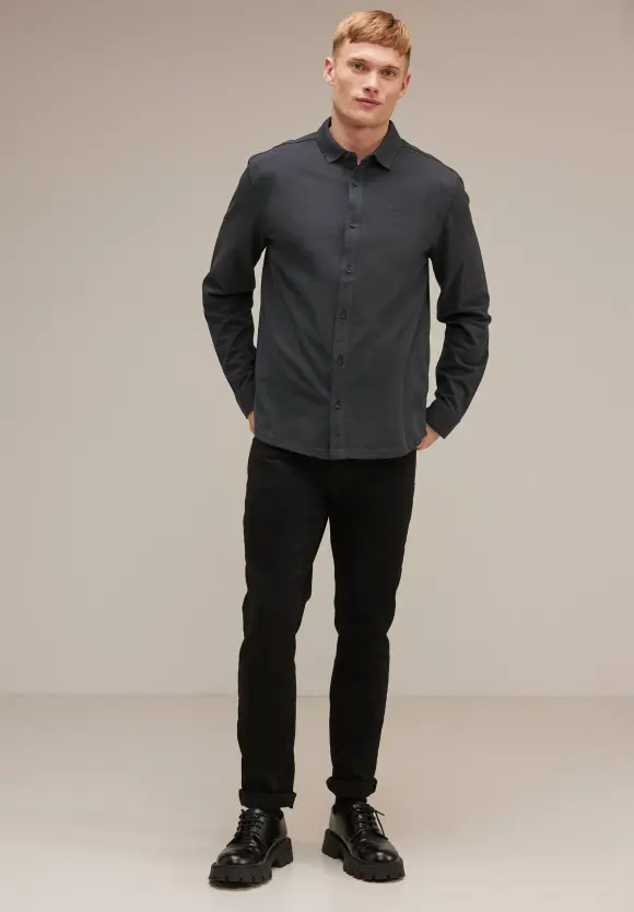Piquée Langarmshirt - anthra grey melange