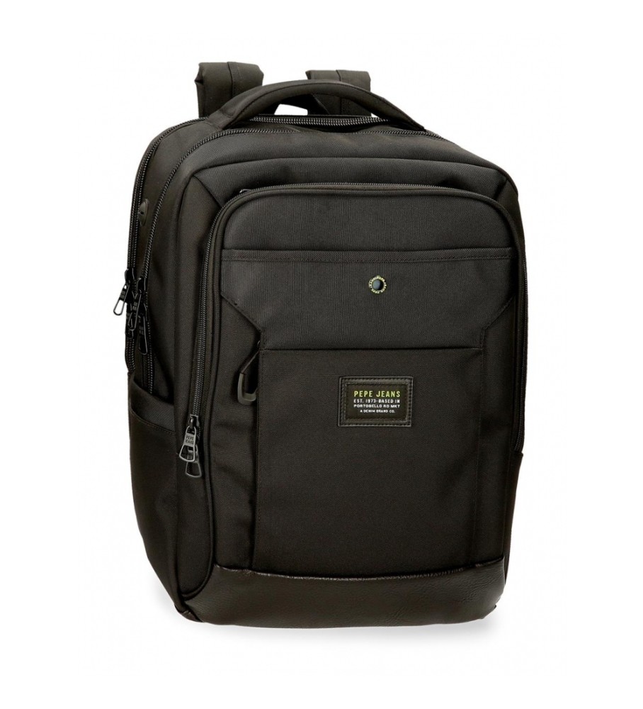 Mochila Pepe Jeans Leighton, adaptável com dois compartimentos, preta.