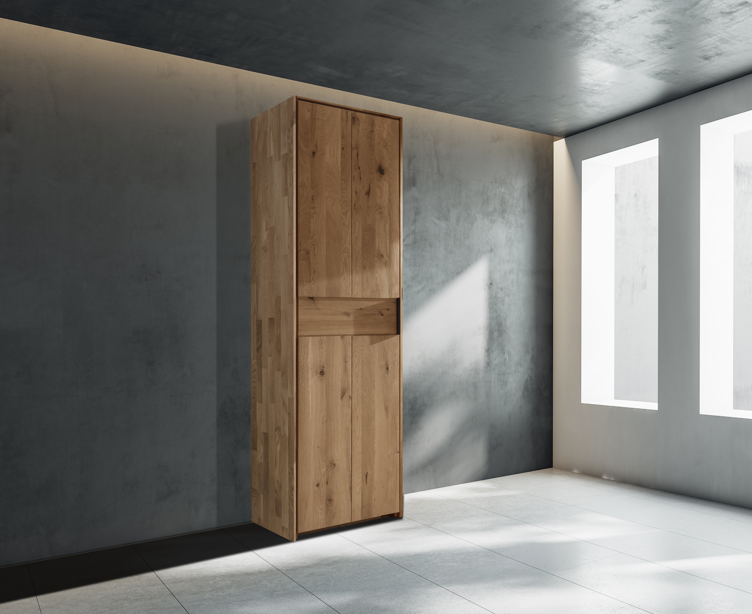 Home affaire Drehtürenschrank »Huven, Kleiderschrank mit viel Stauraum, aus Massivem Eichenholz« Scandi, 218cm Hoch, 1 Kleiderstange & 1 Fach, Bügelgriff & Soft-Close