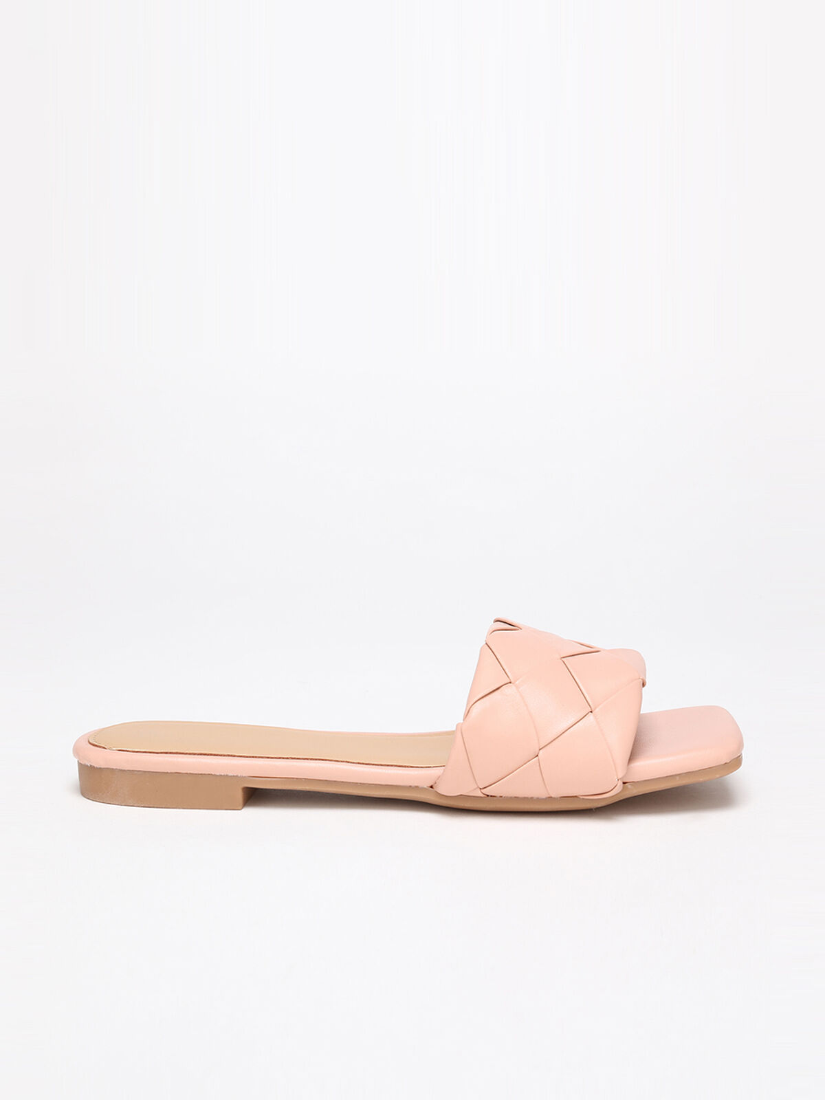 Mules à bout carré et bride tressée- Rose