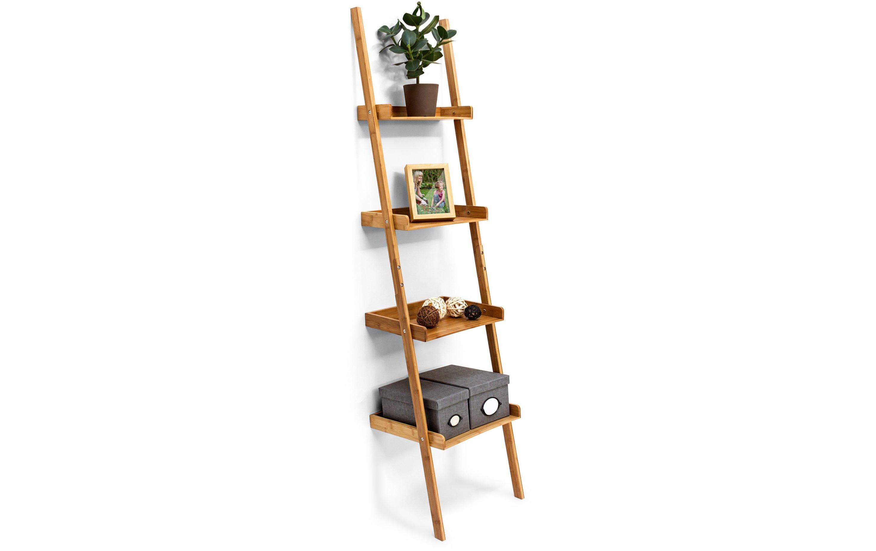 Leiter mit 4 Ablagen 176 x 44 x 37 cm, NatureFreistehende Regalleiter