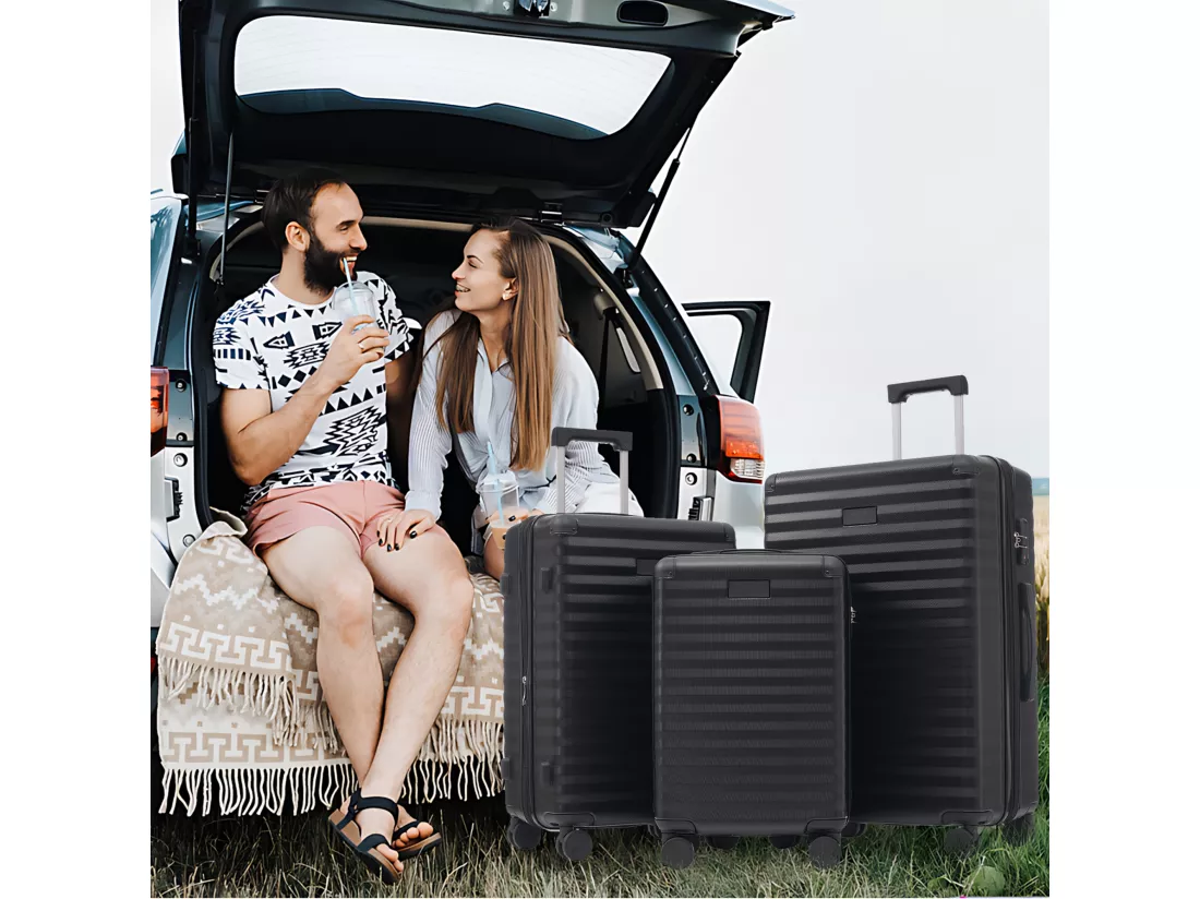 Ensemble de Bagage à main 3 pièces M&L&XL - en matériau ABS - valises à coque rigide - noir