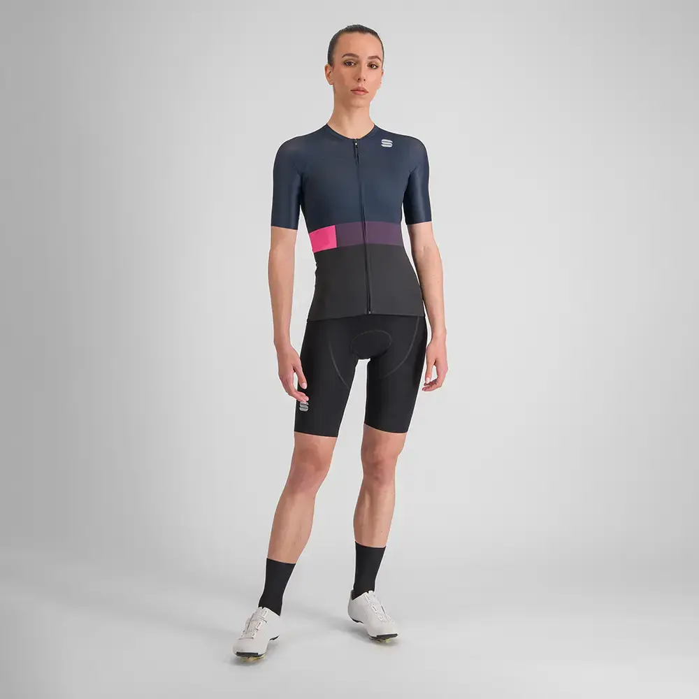 Sportful Snap Fietsshirt Korte Mouwen Donkerblauw/Zwart Dames