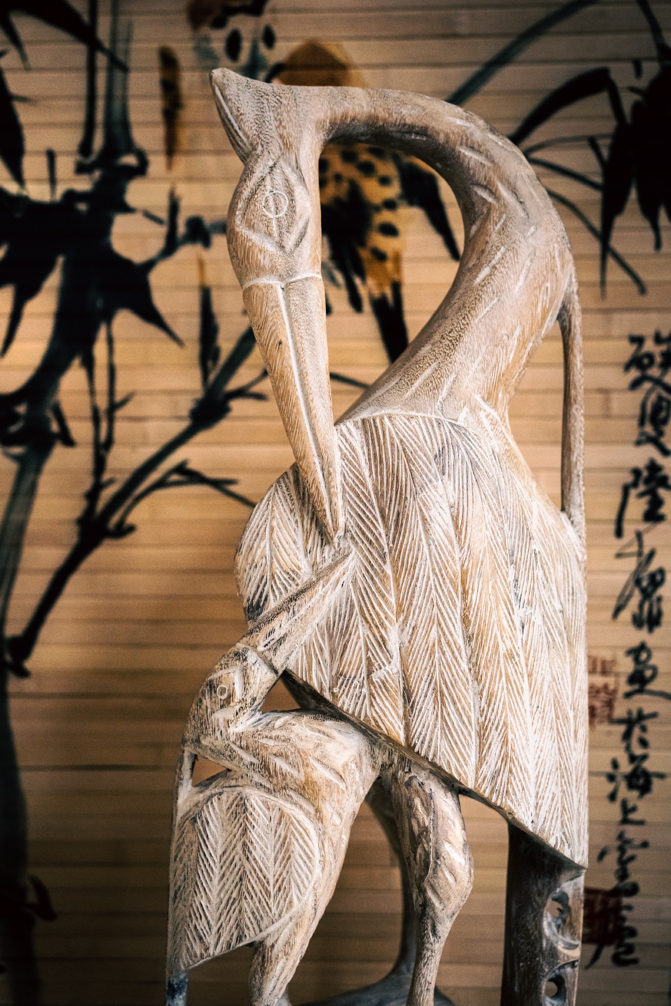 Massivholz-Figur 'Reiher', natur, H 62 cm, B 22 cm, L 16 cm von fischer's lagerhaus