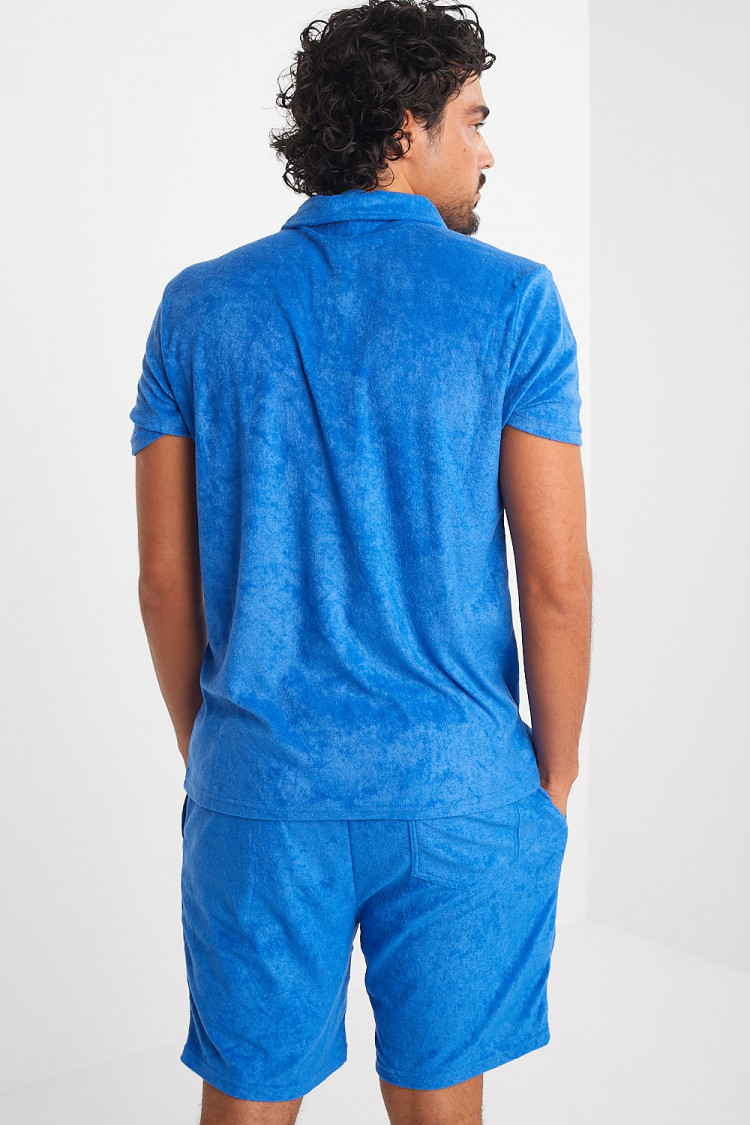 Ensemble 2 pièces polo + short bleu en velours