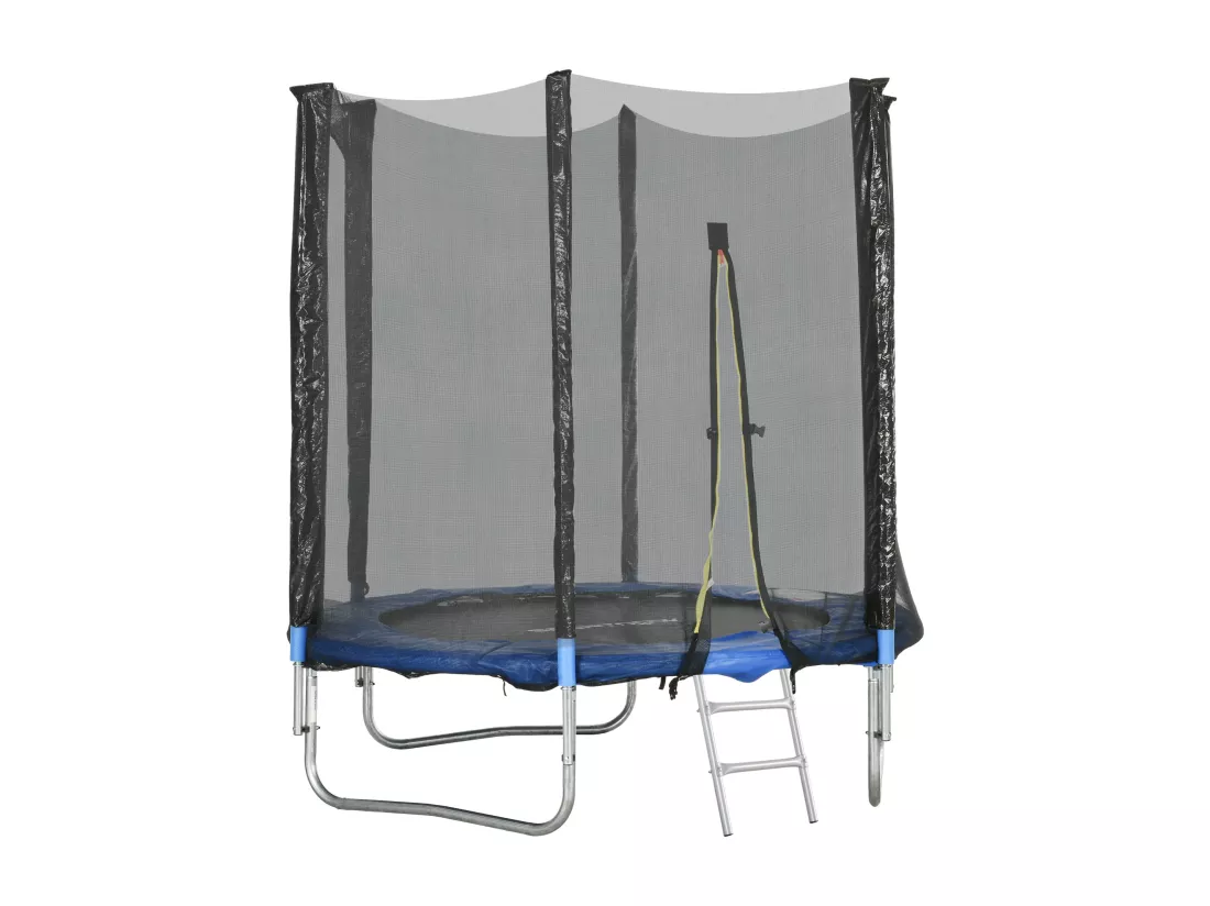 Trampoline d'extérieur Ø 180 cm avec filet de sécurité, poteaux rembourrés et échelle