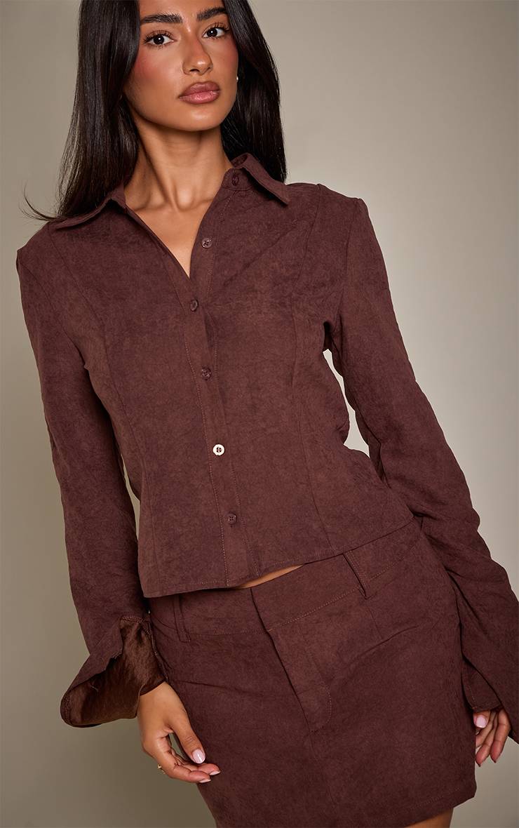 Marron Ensemble Jupe Courte Ajustée En Peau De Pêche
