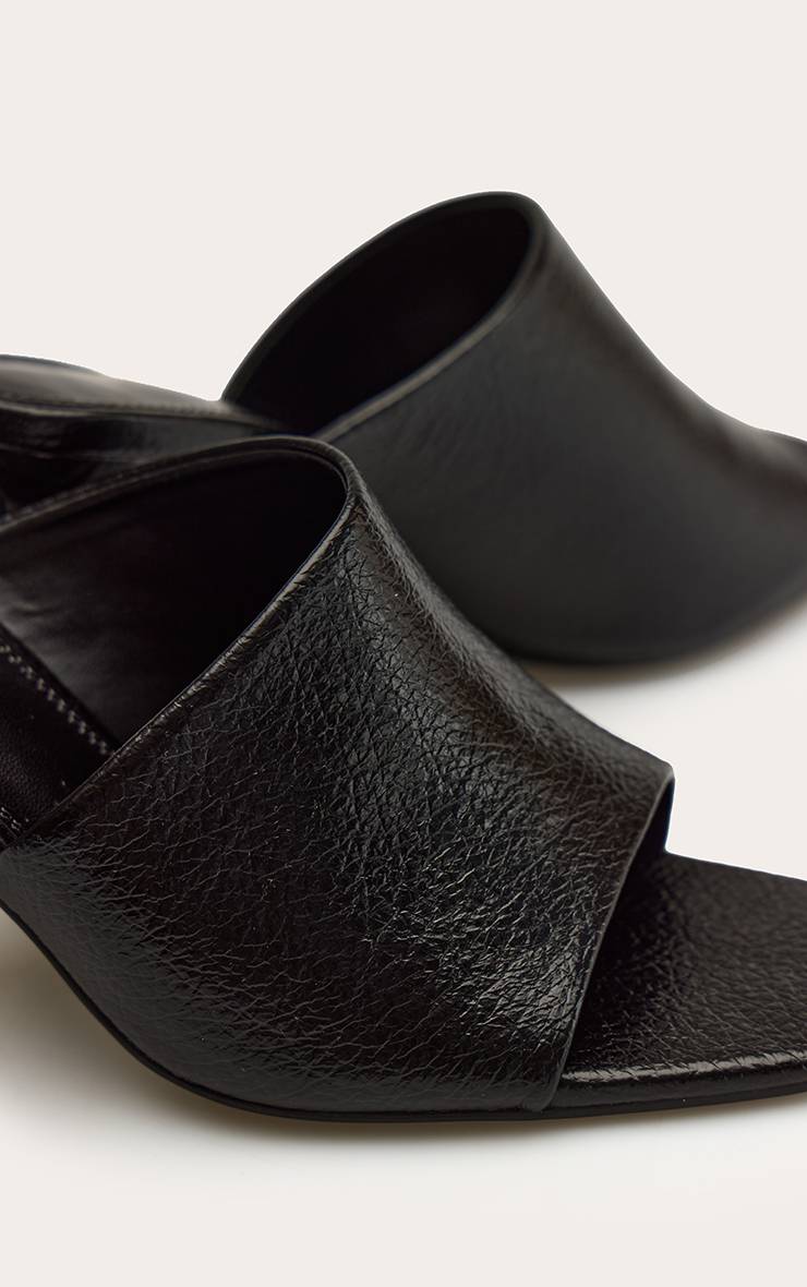 Noir Mules À Talon À Empiècement Haut En Synthétiquecuir Froissé