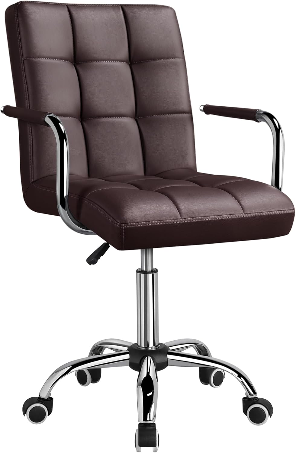 Yaheetech Bürostuhl ergonomischer Schreibtischstuhl Drehstuhl Drehocker Arbeitshocker mit abnehmbare Armlehnen Computerstuhl höhenverstellbar aus Kunstleder Braun