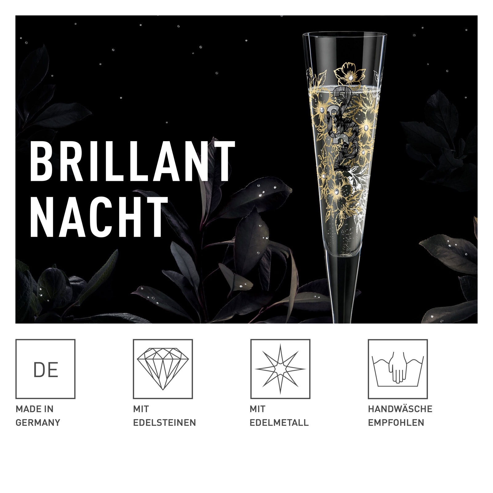 RITZENHOFF Champagnerglas BRILLIANTNACHT R. BOHNENBERG mit edlen Kristallen