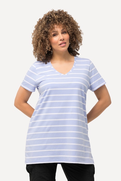 T-Shirt, Ringel, A-Linie, V-Ausschnitt, Halbarm